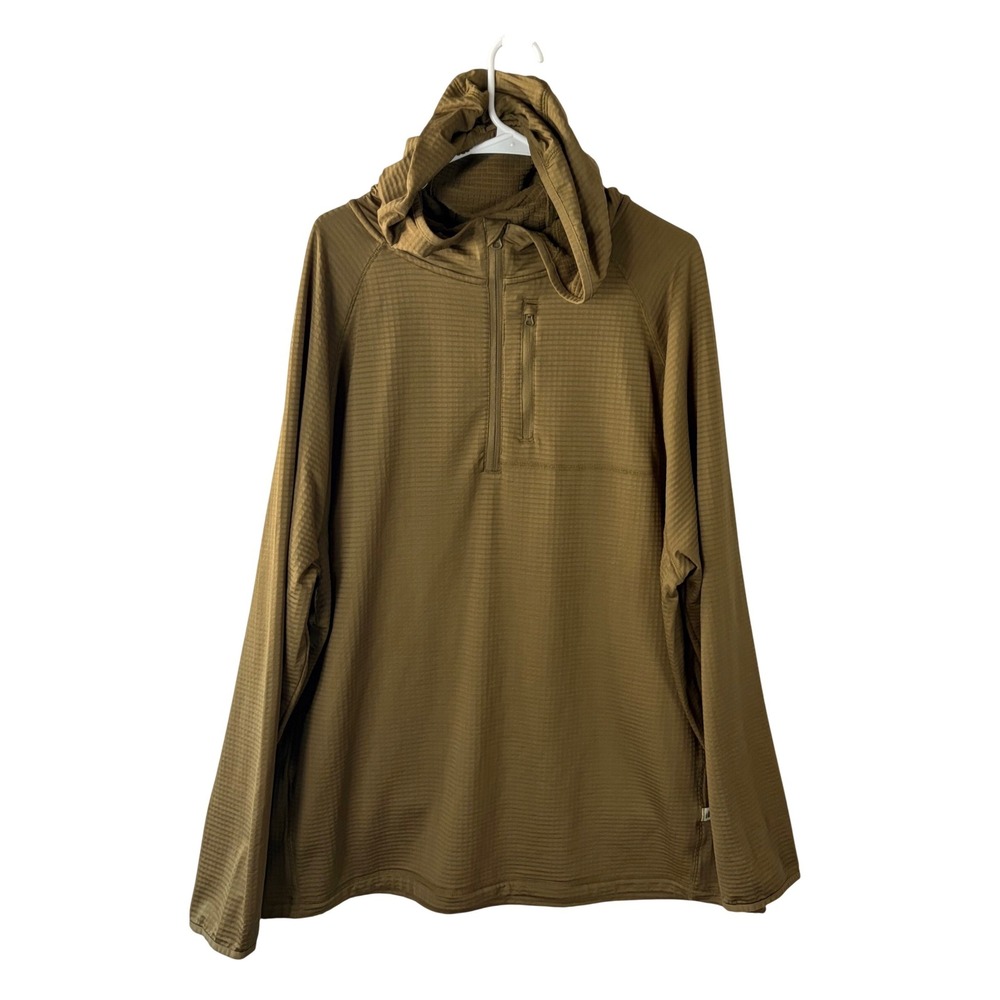 Lake & Trail Mens XXXL Coyote Brown Grid Fleece Quarter Zip Hooded Pullover 3XL